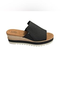 TOMS Diana Mule Sandals Black Canvas Platform Wedge Women’s Size 8